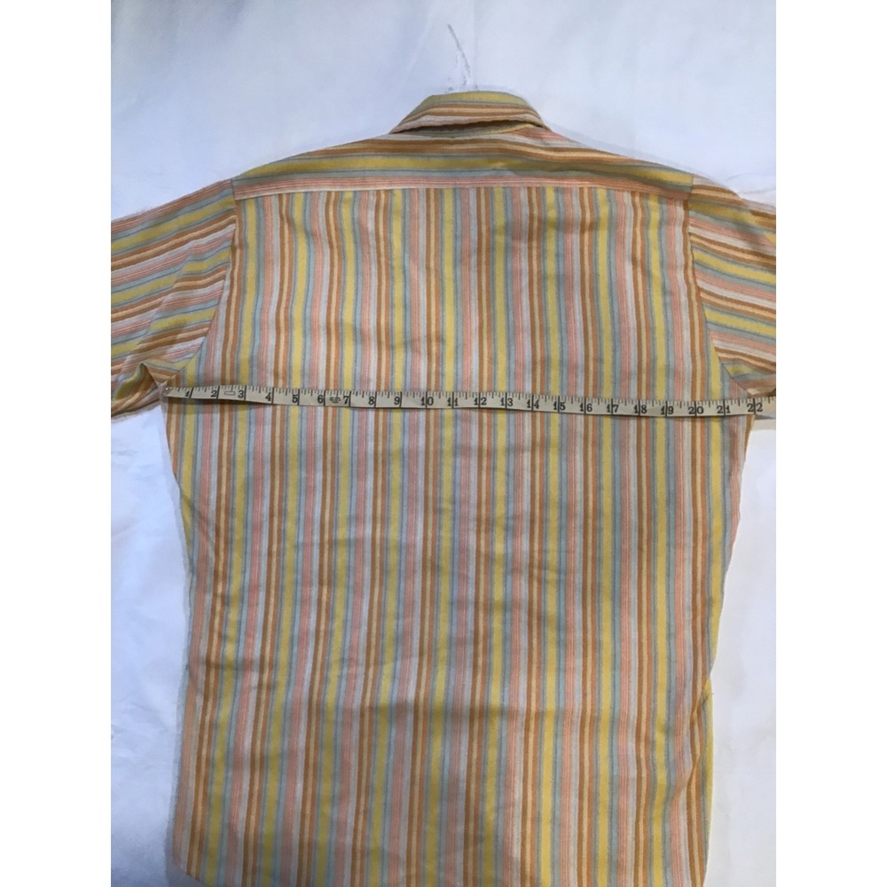 Vintage Mac Phergus Striped Short Sleeve Button Down Shirt Orange Yellow Blue M - Picture 4 of 5
